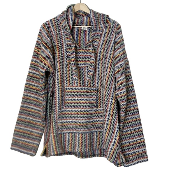 Tops - El Paso Unisex Striped Baja Hoodie Pullover Sweater Size L Colorful Beach Boho